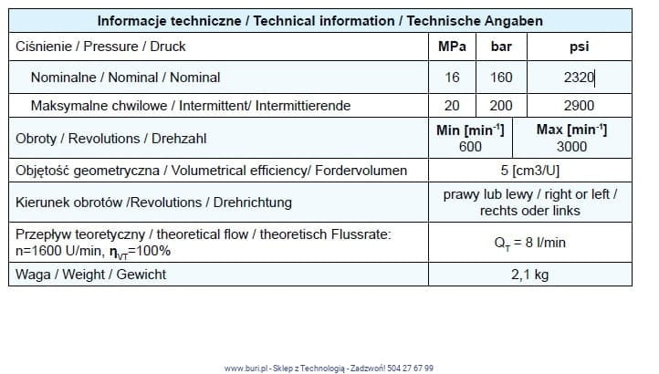 Pompa Hydrauliczna Zębata PZ2-K-6,3