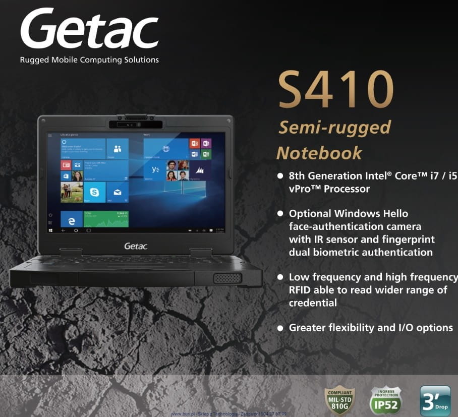 Komputer przemysłowy przenośny z normą IP 52 oraz MIL-STD Getac S410 oraz RS-232 - S410-G2-Basic-i5-RS-FHD_SH1DY5QSADXJ